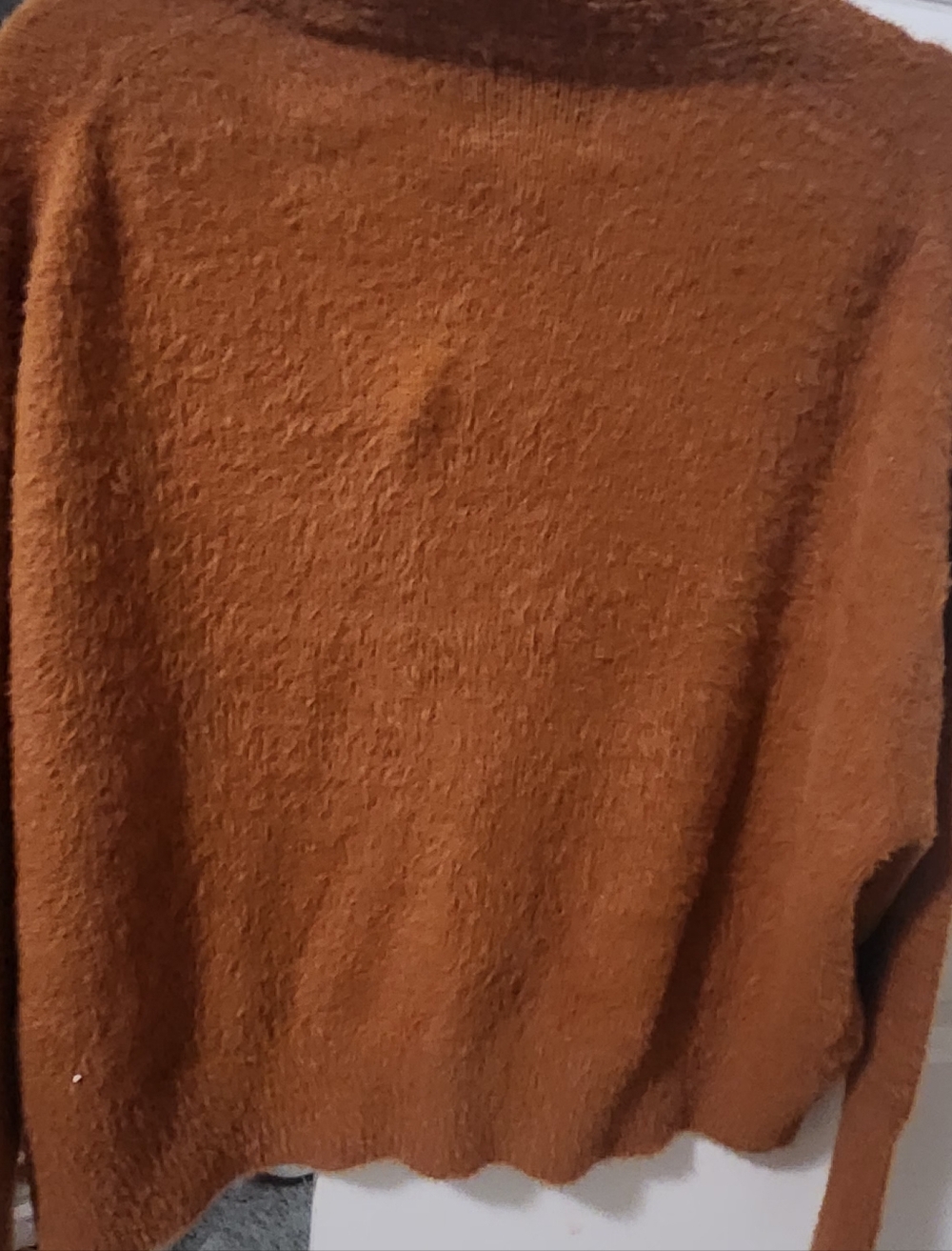 Industry Knit V-Neck Sweater Button Cardigan in Rust Brown - Picture 3 of 8
